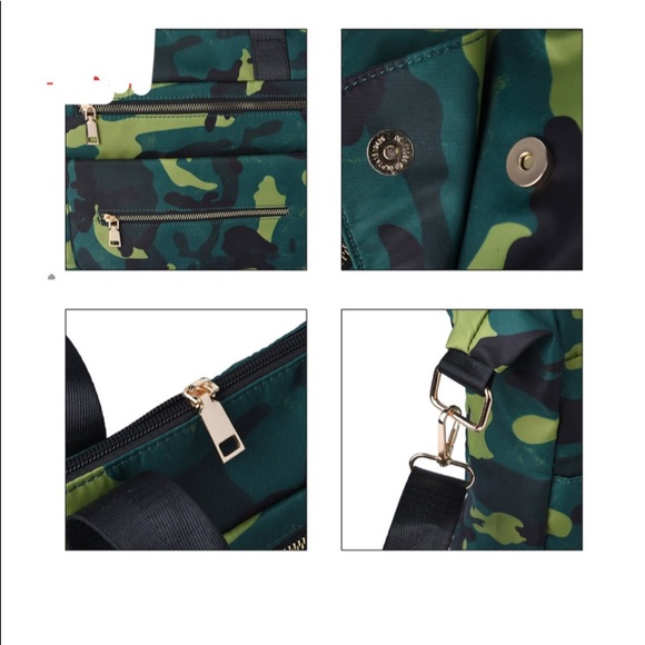 Green Camouflage Pattern Nylon Convertible Bag with Handle and Shoulder Strap - Picture 5 of 6